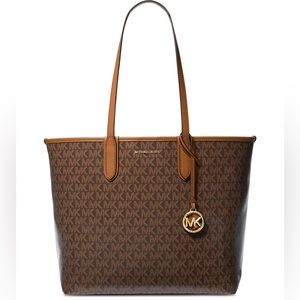 Michael Kors Logo Eliza Tote - Large East West Snap - Brown/Acorn
